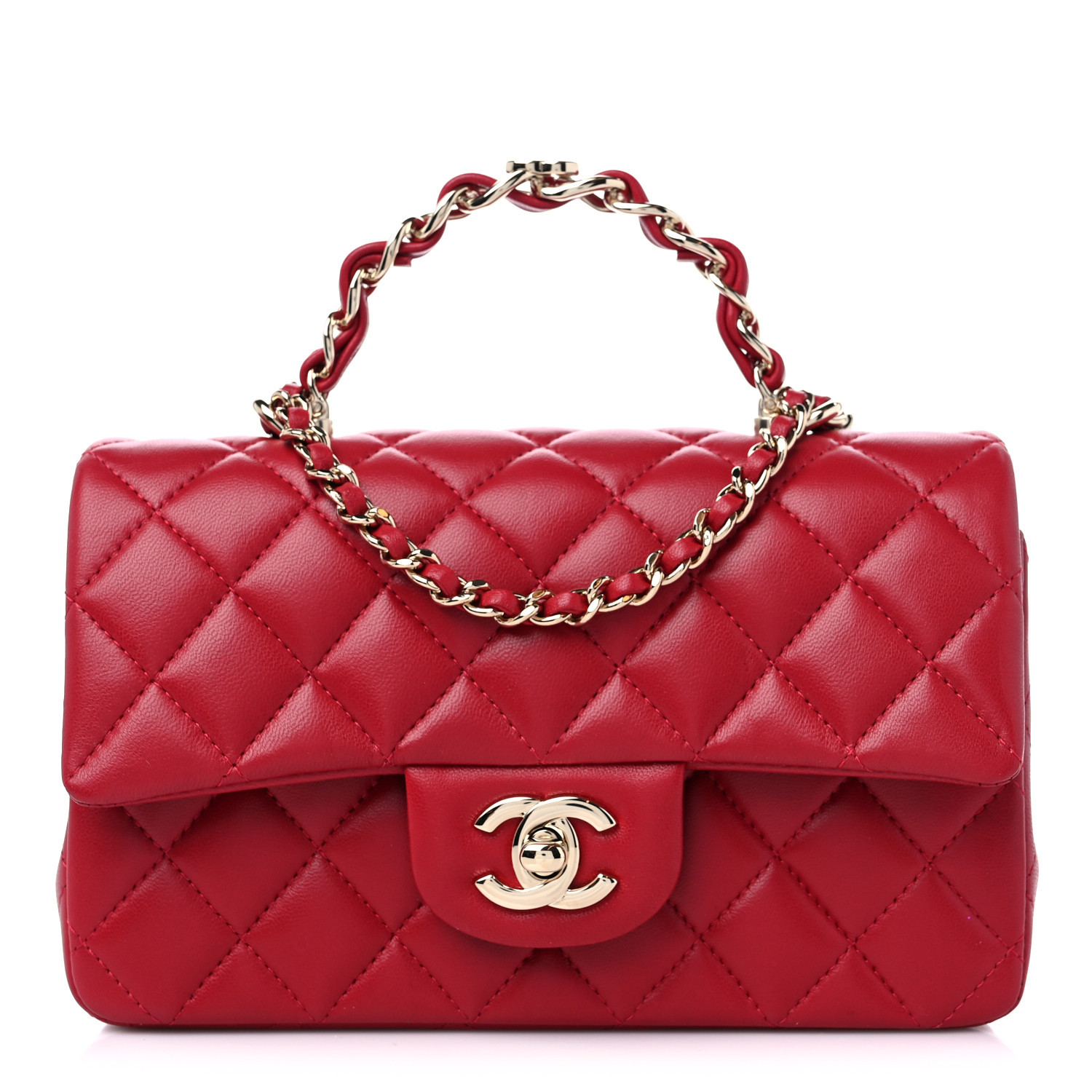 Lambskin Quilted Mini Chain Top Handle Rectangular Flap Red | FASHIONPHILE (US)