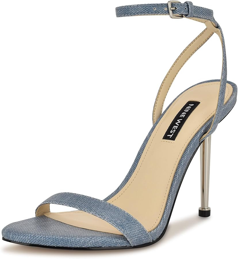 Amazon.com | Nine West Women's Reina Heeled Sandal, Light Blue Denim 452, 8.5 | Heeled Sandals | Amazon (US)