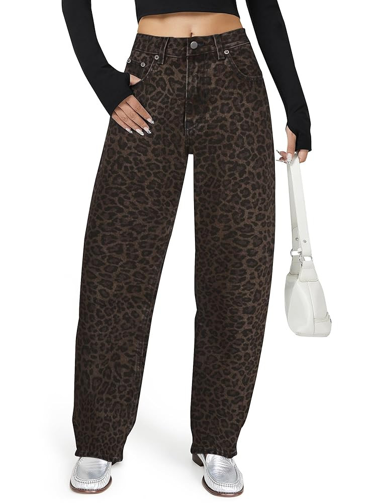 Barrel Jeans for Women, High Waisted Wide Straight Leg Boyfriend Microelastic Womens Mom Jeans | Amazon (US)