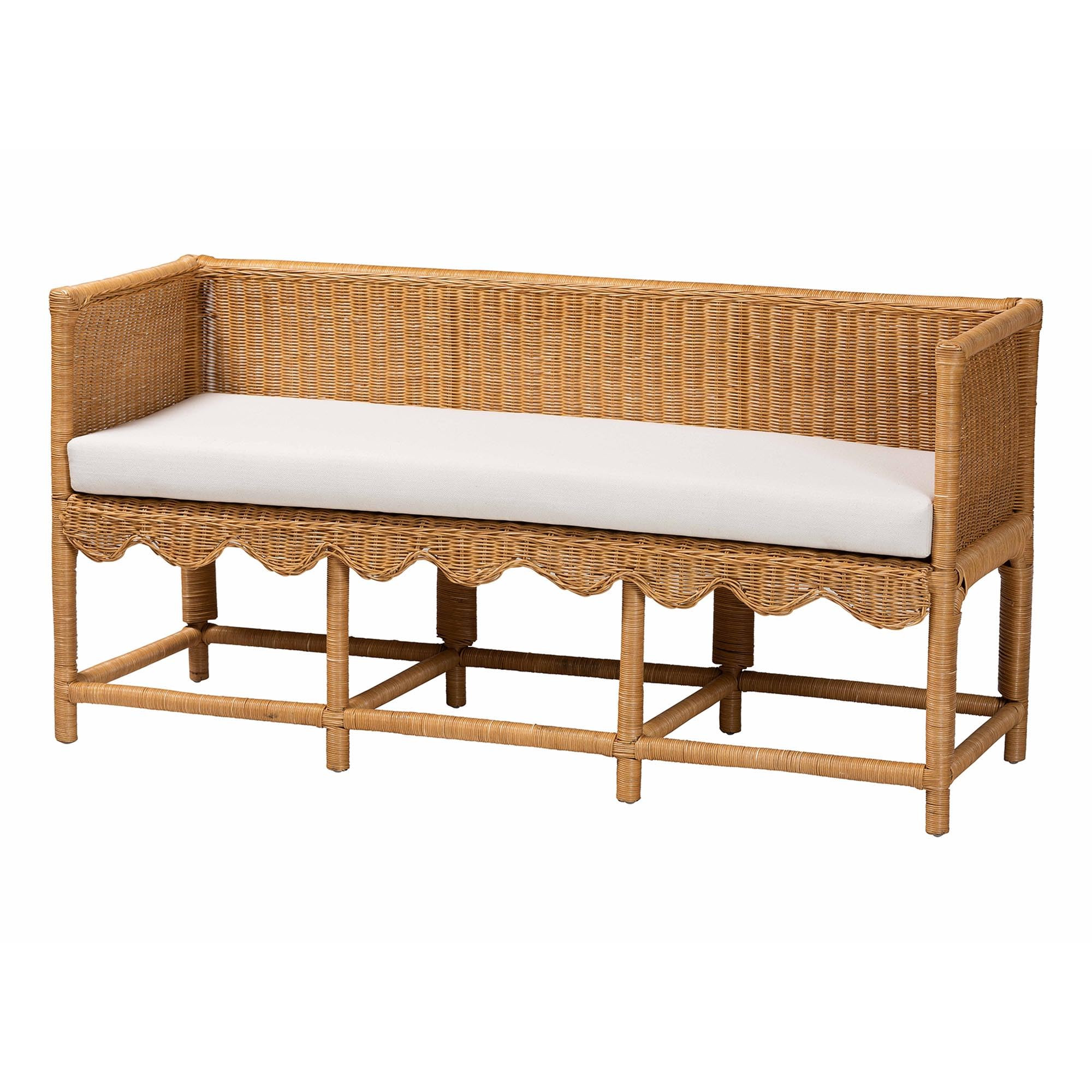 bali & pari Seranay Bohemian Scallop Light Honey Rattan Accent Bench | Amazon (US)