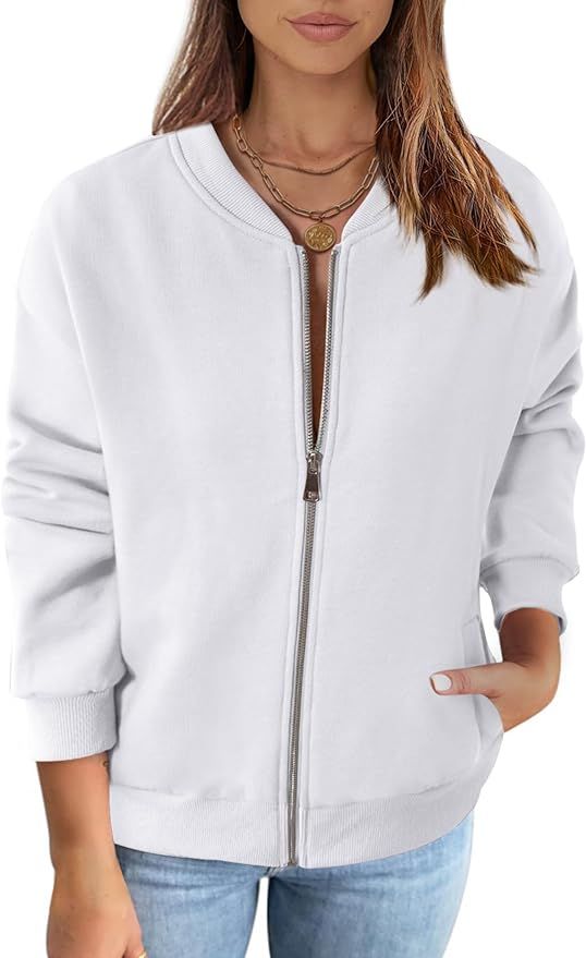 MEROKEETY Womens Long Sleeve Zip Up Sweatshirts Jackets Casual Loose Outwear with Pockets | Amazon (US)