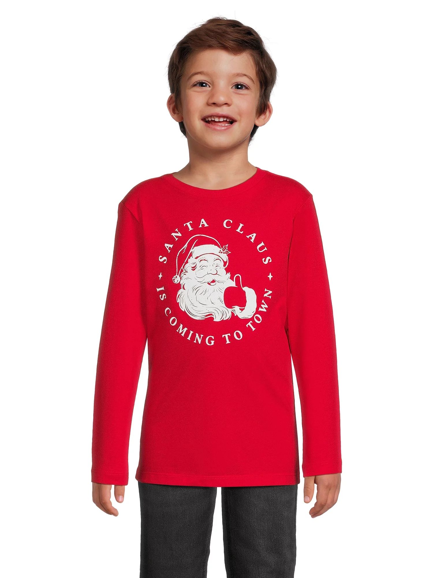 Holiday Time Boys Long Sleeve Christmas Graphic Tee Shirt, Sizes 4-18 & Husky | Walmart (US)