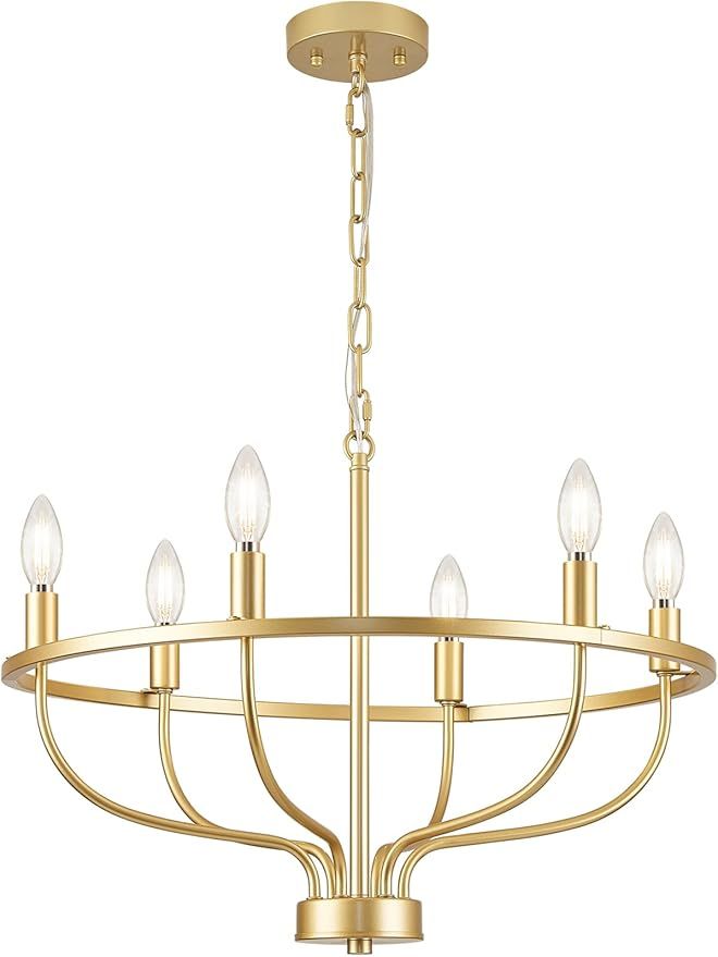 6 Light Gold Chandelier,Modern Farmhouse Chandeliers for Dining Room Light Fixture Over Table,Bra... | Amazon (US)