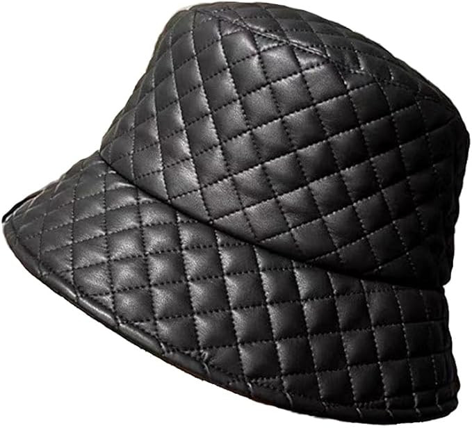 Women's Winter Faux Fur Fisherman Bucket Hat, Black Checkered Bucket Hat Warm Leather Cap | Amazon (US)