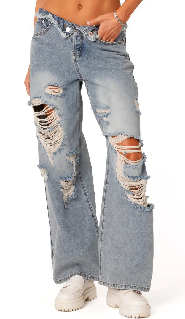 Foldover Low Rise Ripped Boyfriend Jeans | Nordstrom