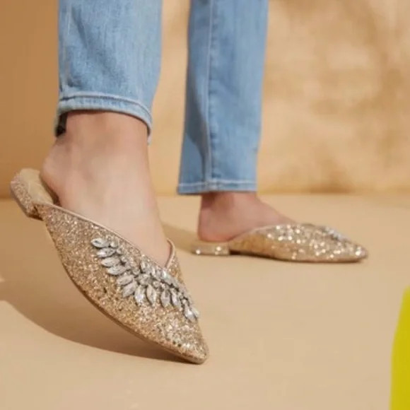 Birdies Gold Crystal Embellished Mules | Poshmark