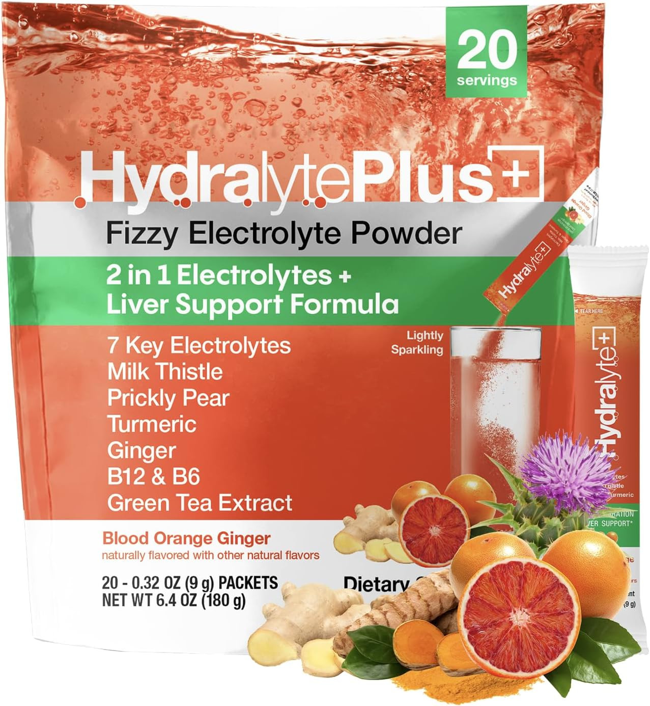 Hydralyte Liver Support + Electrolyte Mix with Milk Thistle, Turmeric, Ginger, Prickly Pear, Gree... | Amazon (US)