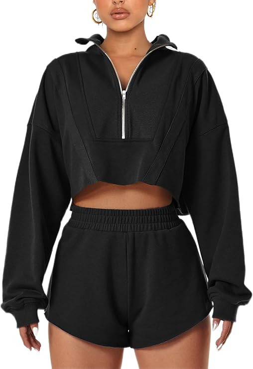 Navneet Women Cropped Sweatshirt Oversized Half Zip Sweatshirts Long Sleeve Quarter Zip Pullover ... | Amazon (US)