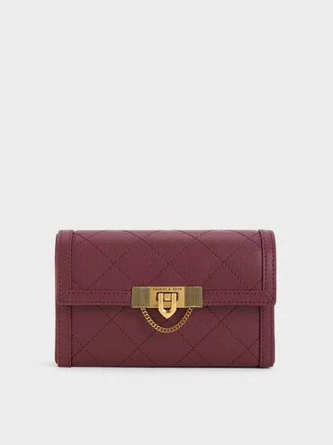 Tallulah Quilted Push-Lock Clutch
    
         - Burgundy | Charles & Keith EU
