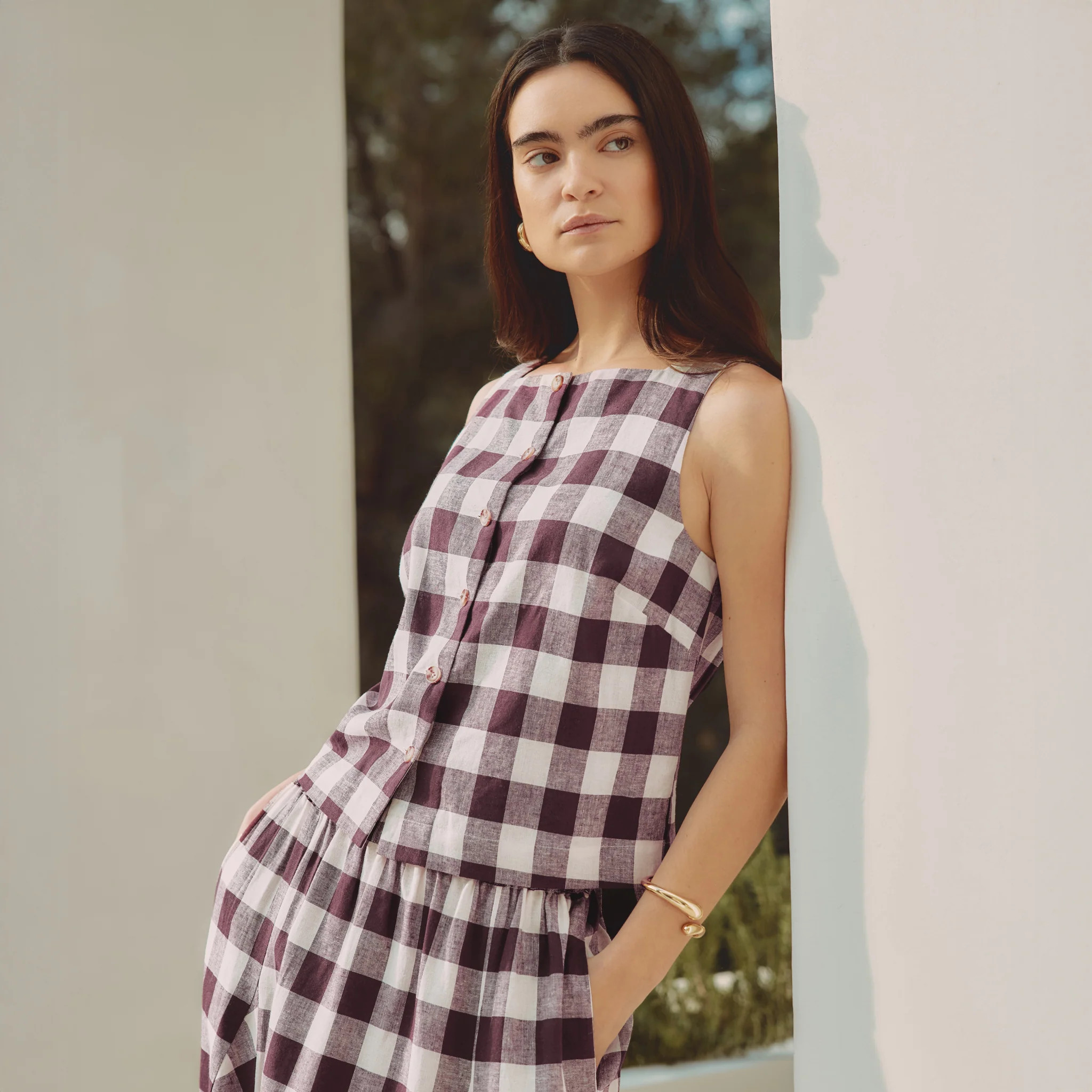 Burgundy Gingham Button Top | Albaray