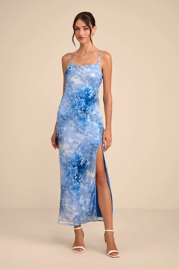 Zyla Light Blue Floral Burnout Slip Maxi Dress | Lulus