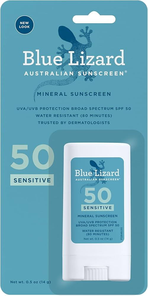 BLUE LIZARD Sensitive Mineral Sunscreen Stick with Zinc Oxide, SPF 50+, Water Resistant, UVA UVB ... | Amazon (US)