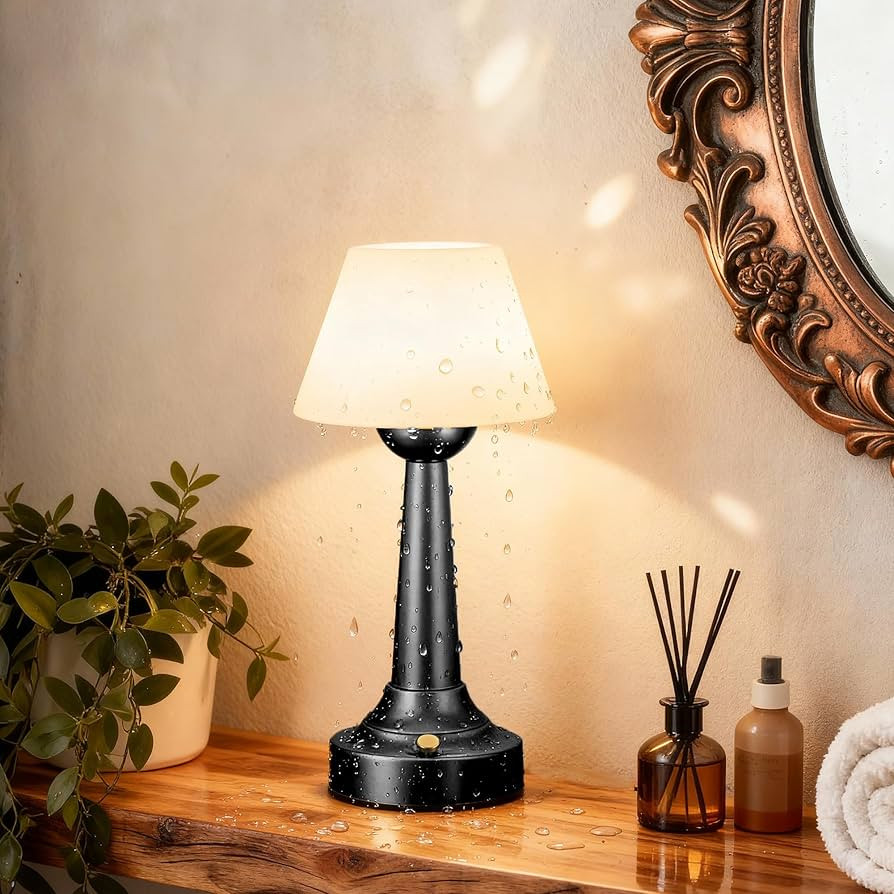 TRRMEZY Outdoor Cordless Waterproof Shower Table Lamp,Gold Small Table Lamp,3 Colors Dimmable Nig... | Amazon (US)