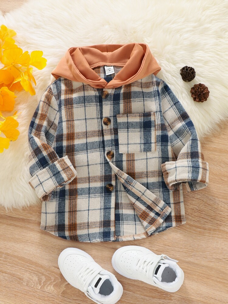 New
     
      Toddler Boys Plaid Print Hooded Shirt | SHEIN