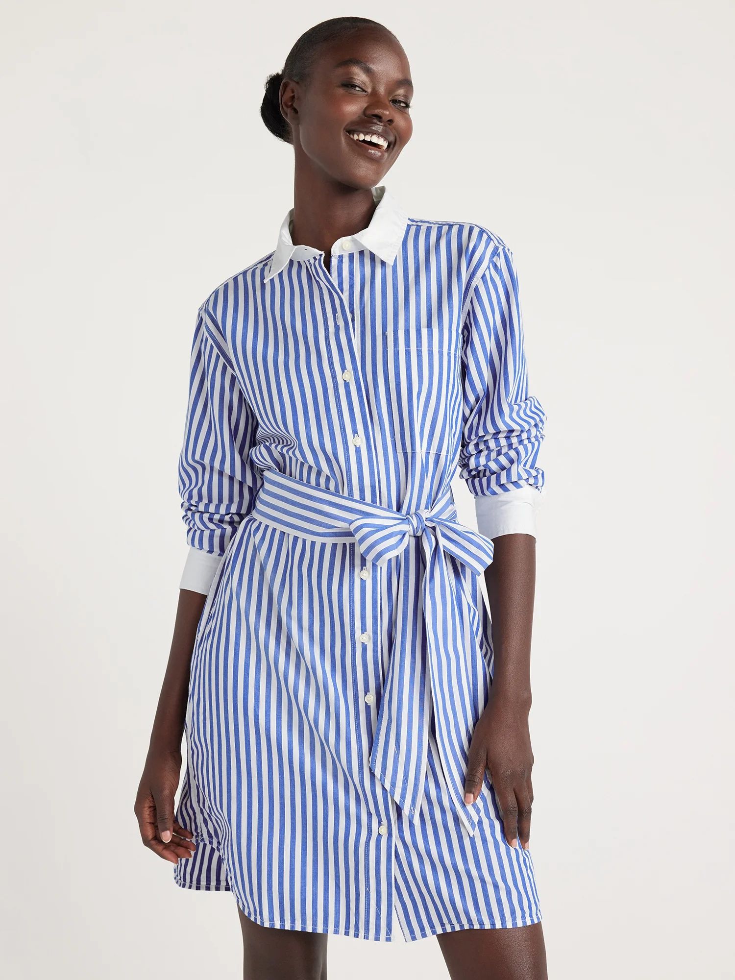 Free Assembly Mini Shirtdress with Long Sleeves, Sizes XS-XXXL | Walmart (US)