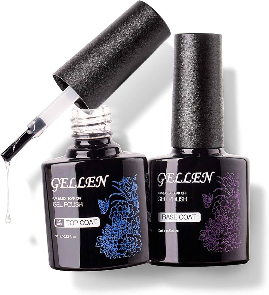 Gellen Gel Top Coat and Base Coat, 2Pcs No Wipe Gel Nail Polish Base and Top Coat, Soak Off Nail ... | Amazon (US)