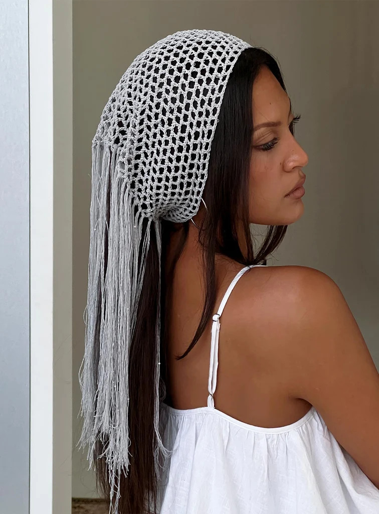 Briee Fringe Detail Hair Scarf Silver | Princess Polly US