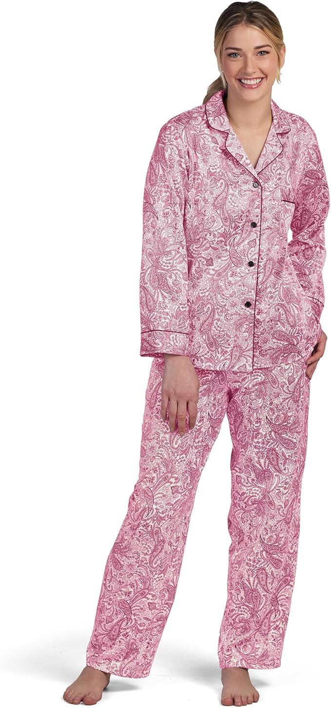 Miss Elaine Pajama Set, Women's Satin PJ Set, Elastic Waist and Button Up Top, Sleepwear and Loun... | Amazon (US)