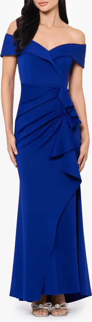Off the Shoulder Ruffle Scuba Gown | Nordstrom