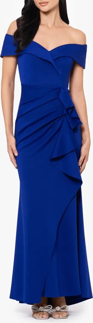 Off the Shoulder Ruffle Scuba Gown | Nordstrom