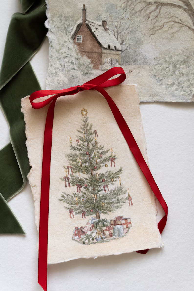 Vintage Christmas Tree Watercolor Print – Holiday Wall Art - Etsy | Etsy (US)