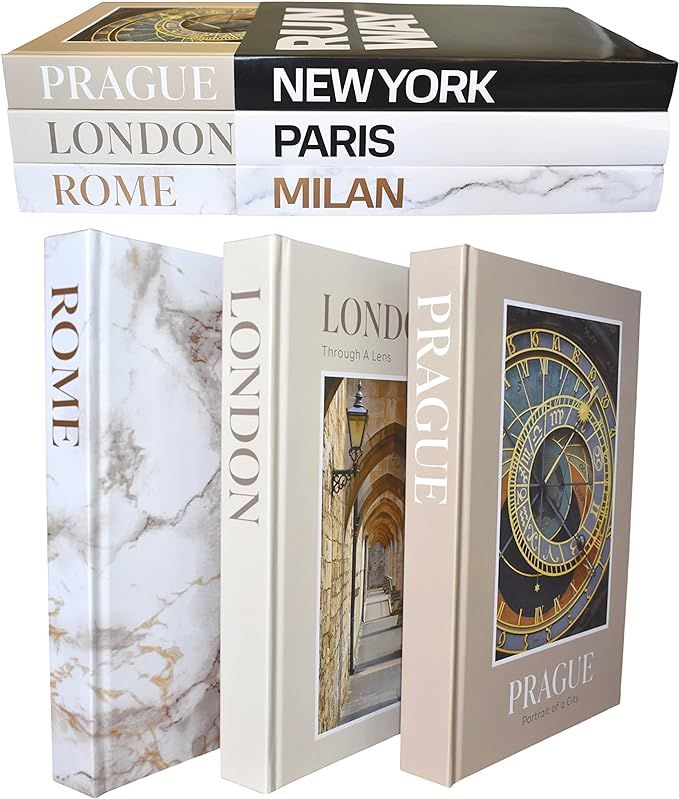 Large Premium Coffee Table Decorative Books with Blank Pages, Removable Dust Covers, Wooden Bead ... | Amazon (US)
