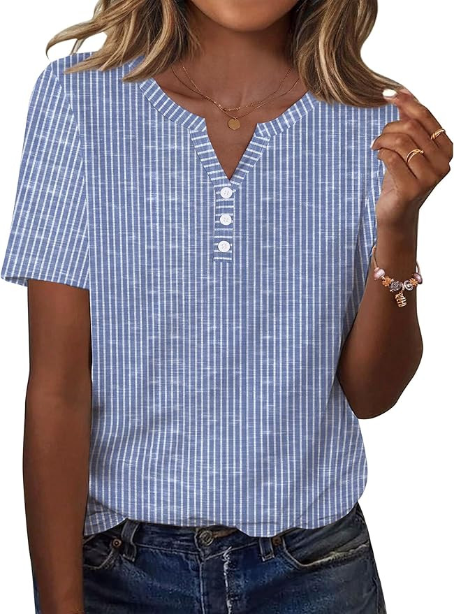 Zeagoo Womens Summer Tops Casual Short Sleeve V Neck Shirts Business Dressy Work Blouses | Amazon (US)