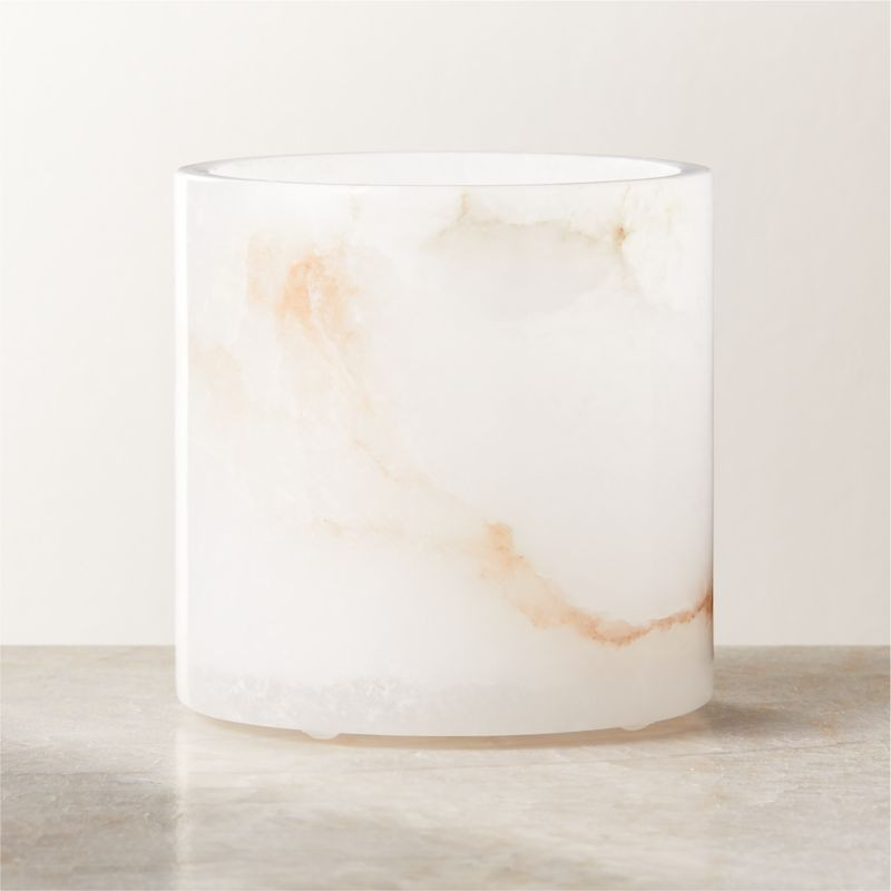 Poe White Alabaster Tealight Candle Holder 4" + Reviews | CB2 | CB2