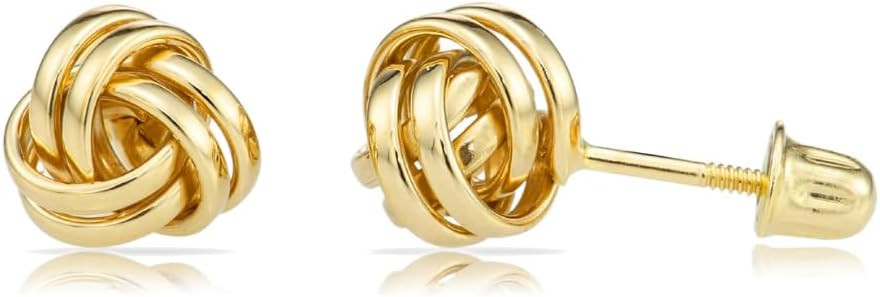Womens 14k Gold Love Knot Stud Earrings with Long Screw-back Post | Amazon (US)