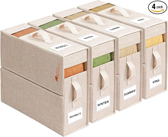 4 Pack Sheet Storage Organizer (King & Queen Size) with handle, Foldable Sheet Set Organizer for ... | Amazon (US)