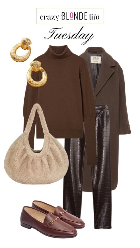 Loving rich chocolate tones with fall and winter. These great faux croc pants from Aritiza elevate the look! Add some cozy accessories like this wool coat and shearling bag. 

#LTKworkwear #LTKstyletip