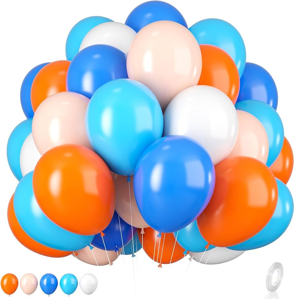 Orange and Blue Balloons, 12 Inch Orange White Blue Balloons Pastel Orange Royal Blue White Ballo... | Amazon (US)
