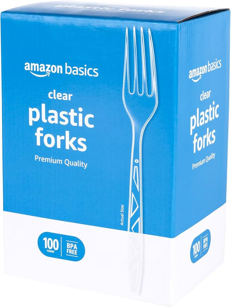 Amazon Basics Disposable Clear Plastic Forks, Premium Quality, 100 Count, Large Pack | Amazon (US)