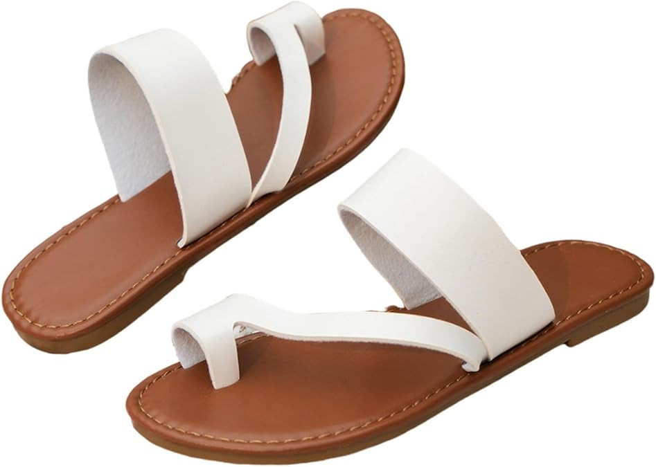 Womens Flat Straps Sandals, Women's Summer Slip On Flat Bunion Sandals Orthopedic, Fashion Toe Ri... | Amazon (US)