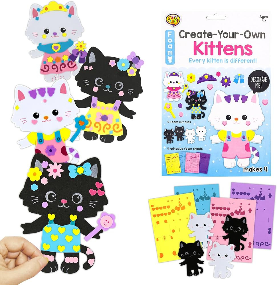 VKPI 4 Pieces Cats Foam Art Crafts Gift Kit, Creative Make Your Own Kittens, Cartoon Foam Paper C... | Amazon (US)