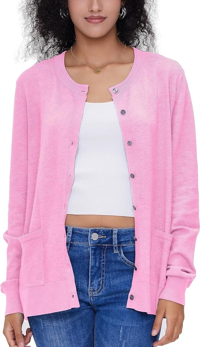 Women's Casual Open Front Button Long Sleeve Knit Pocket Lightweight Cardigan | Amazon (US)