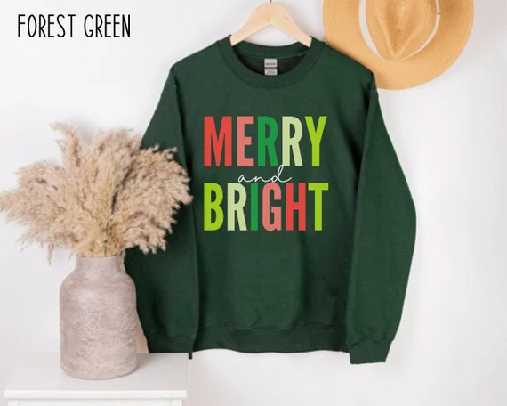 Merry & Bright Sweatshirt Christmas Crewneck Christmas | Etsy | Etsy (US)
