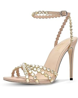Rhinestone High Heels Stiletos Heels for Women Strappy Buckle Heels Round Toe Sexy Dressy Pumps S... | Amazon (US)