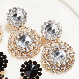Ashro Beaded Double-Drop Clip Earrings, Black Crystal | Ashro