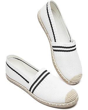BABUDOG Womens Espadrilles Breathable Flats Shoes Mesh Slip on Loafers Soft White Flats | Amazon (US)