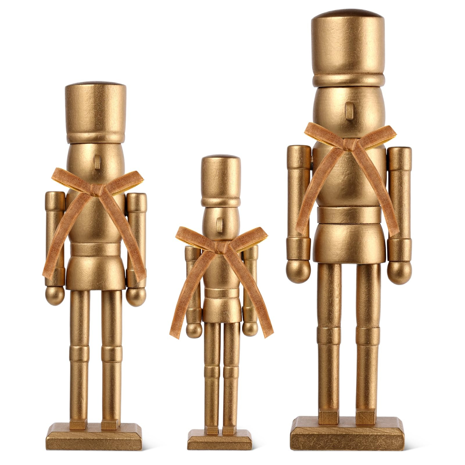 3 Pack Christmas Nutcracker Figures with Velvet Bow 12'' 10'' 8'' Gold Wooden Nutcracker Soldiers... | Amazon (US)