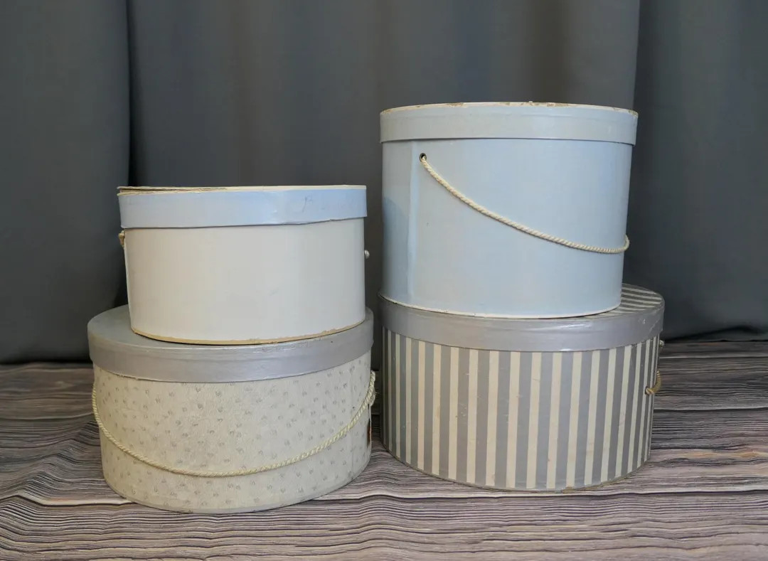 Lot of 4 Vintage Hat Boxes, Silver & Light Blue, with issues, 1950s, 10 to 13 inches wide | Etsy (US)