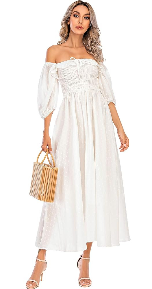 R.Vivimos Women Summer Half Sleeve Cotton Ruffled Vintage Elegant Backless A Line Flowy Long Dres... | Amazon (US)