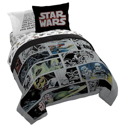 Star Wars Comic Book King Size Comforter Set - 7 Piece Bedding Includes Sheet Set & Pillow Covers - Super Soft Cozy Kids Bedding | Amazon (US)