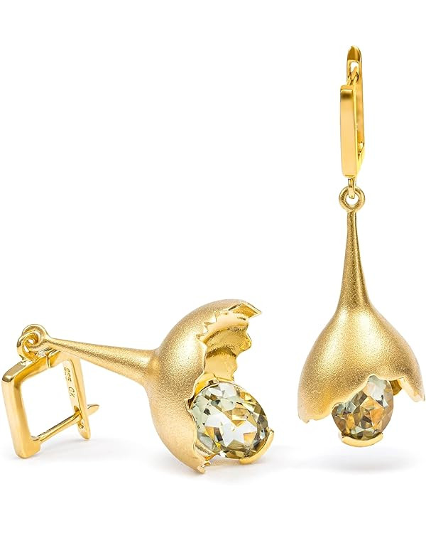 GERMAN KABIRSKI Gobl Core Sculptural Bell Earrings in 925 Sterling Silver with Natural Green Amet... | Amazon (US)