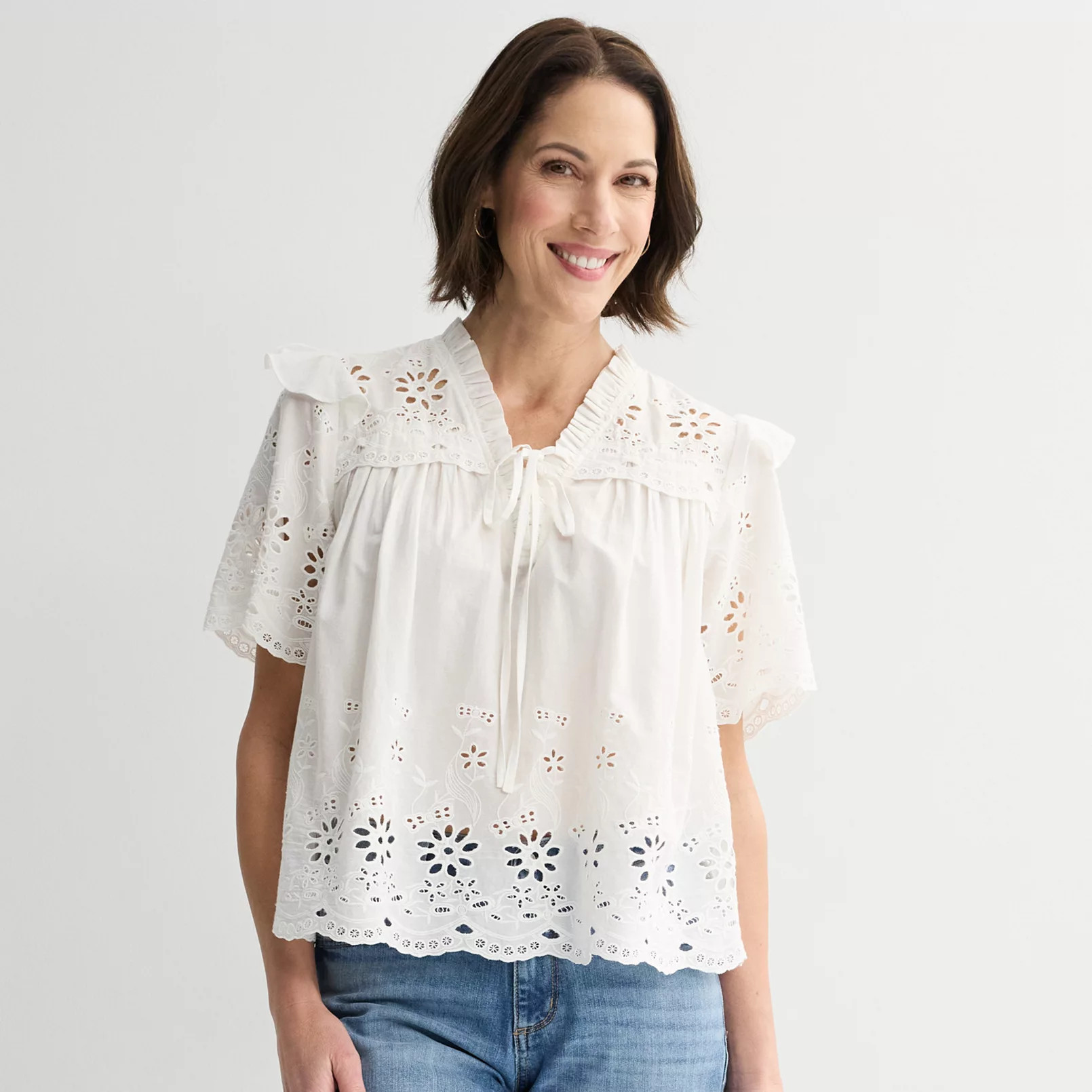 Women's Farmers Market Lace Up Embroidered Top | Kohl's
