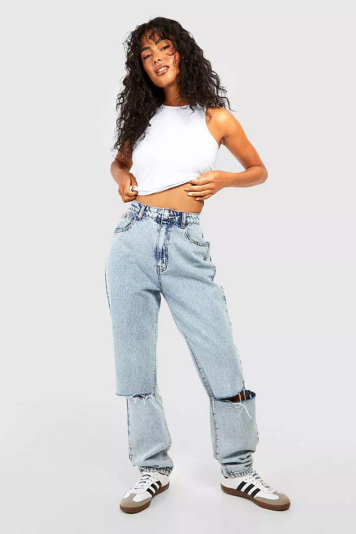 Ripped Knee Slim Straight Leg Jeans | boohoo (US & Canada)