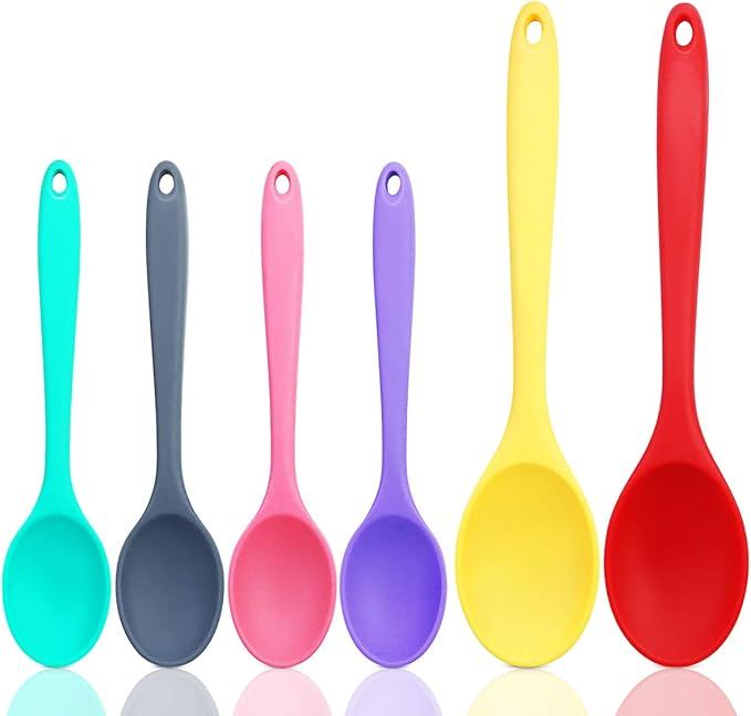 BILLIOTEAM 6 PCS Multicolored Silicone Mixing Spoons,Silicone Nonstick Kitchen Cooking Baking Ser... | Amazon (US)