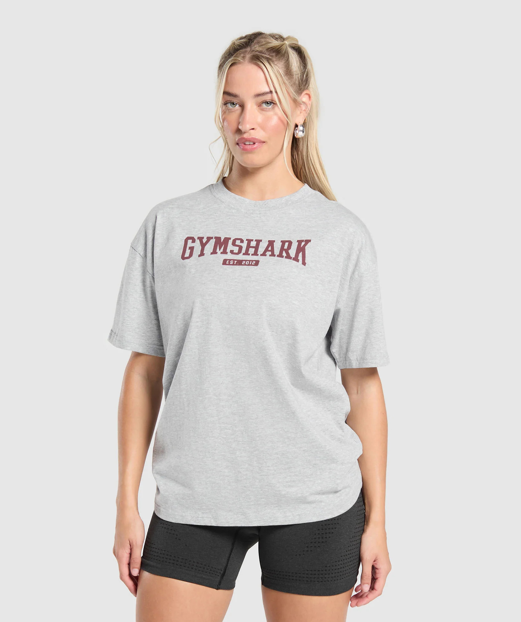 Gymshark Collegiate Lifestyle Oversized T-Shirt - Light Grey Core Marl | Gymshark US