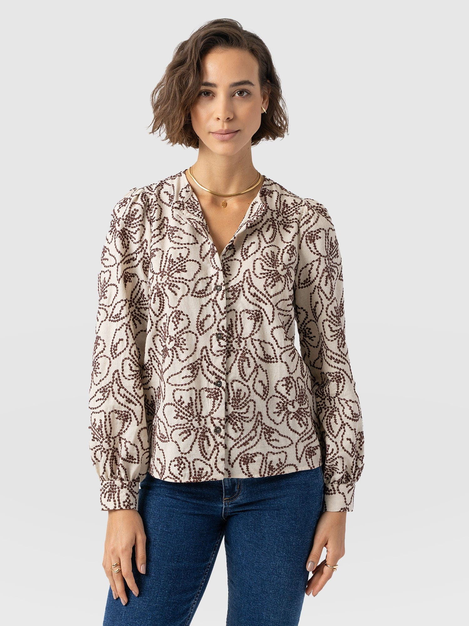 Tabitha Blouse - Cream/Brown | Saint + Sofia